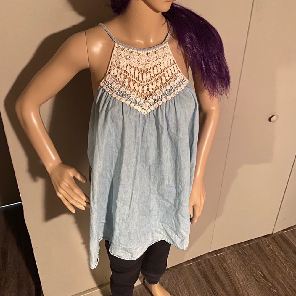 NO BOUNDARIES DENIM CROCHET TOP Size XL-XG